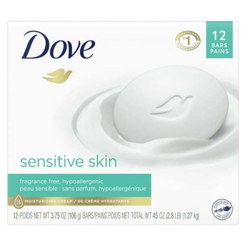 Dove Beauty Bar Sensitive Skin More Moisturizing Than Bar Soap, 3.75 oz, 12 Bars Dove Beauty Bar Sensitive Skin More Moisturizing Than Bar Soap, 3.75 oz, 12 Bars